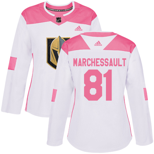 Adidas Golden Vegas Golden Knights #81 Jonathan Marchessault White/Pink Authentic Fashion Women's Stitched Jersey Womens