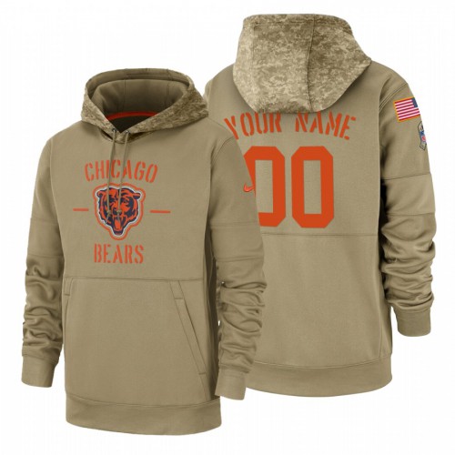 Chicago Bears Custom Tan 2019 Salute To Service Name & Number Sideline Therma Pullover Hoodie