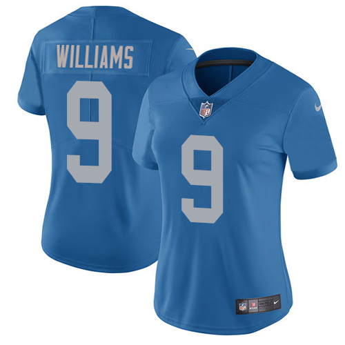 Lions #9 Jameson Williams Blue Throwback Women's Stitched Vapor Untouchable Limited Jersey