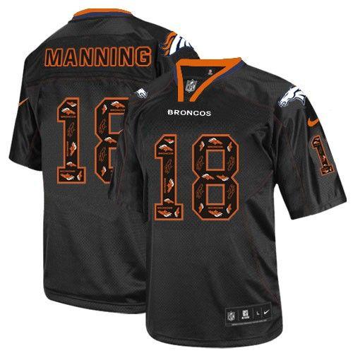 Broncos #18 Peyton Manning New Lights Out Black Men's Stitched Elite Jersey