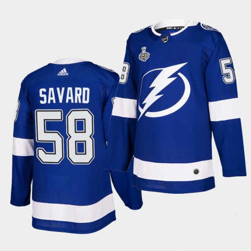 Adidas Tampa Bay Lightning #58 David Savard Blue Home Authentic 2021 Stanley Cup Final Patch Jersey Men's