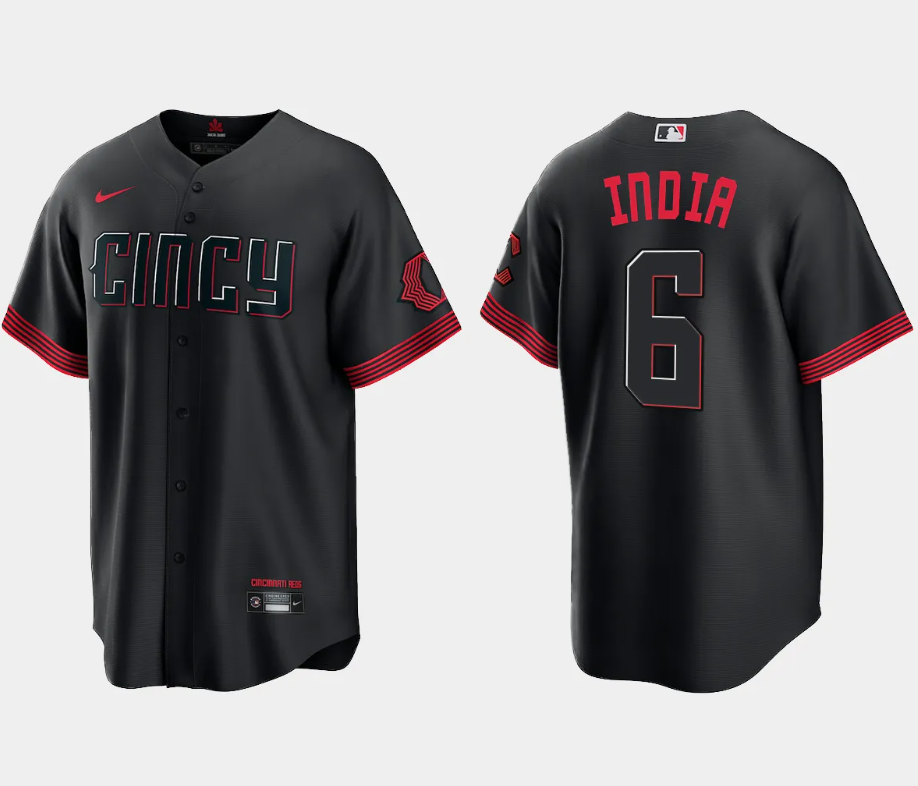 Men Cincinnati Reds Jonathan India 2023 City Connect Replica Jersey – Black
