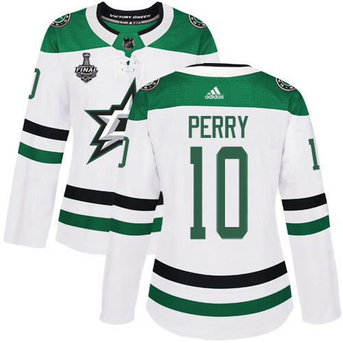 Adidas Dallas Stars #10 Corey Perry White Road Authentic Women's 2020 Stanley Cup Final Stitched Jersey Womens