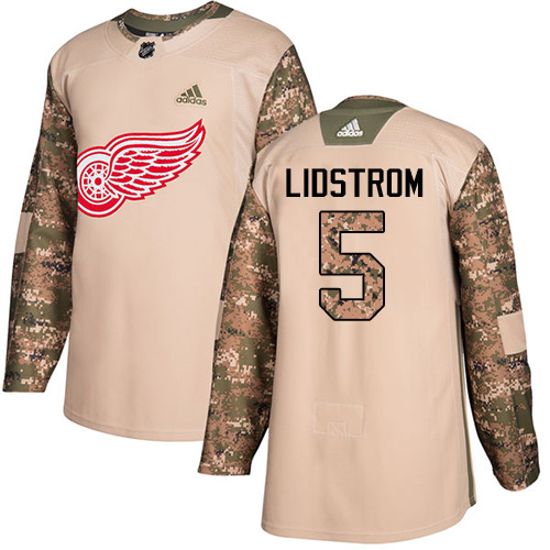 Adidas Detroit Red Wings #5 Nicklas Lidstrom Camo Authentic 2017 Veterans Day Stitched Jersey Men's
