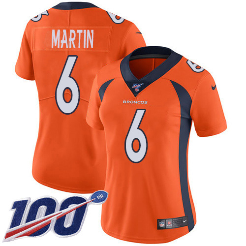 Denver Broncos #6 Sam Martin Orange Team Color Women's Stitched 100th Season Vapor Untouchable Limited Jersey Womens