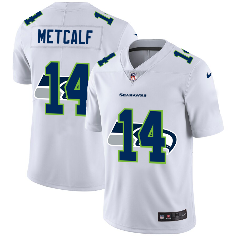 Seattle Seahawks #14 DK Metcalf White Men's Team Logo Dual Overlap Limited Jersey