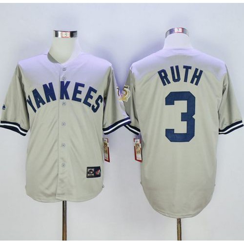 Mitchell And Ness 75TH New York Yankees #3 Babe Ruth Grey Throwback Stitched Jersey Men's