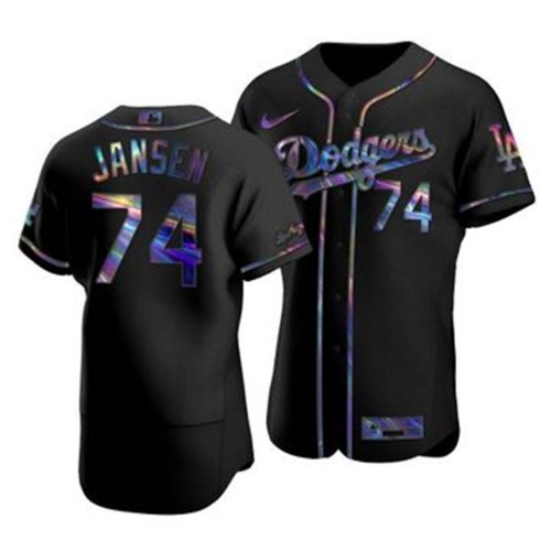 Los Angeles Los Angeles Dodgers #74 Kenley Jansen Men's Iridescent Holographic Collection Jersey - Black Men's