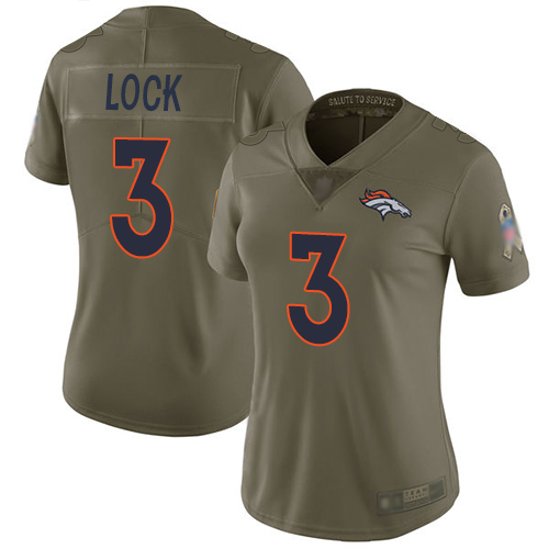 Denver Broncos #3 Drew Lock Olive Women's Stitched Limited 2017 Salute to Service Jersey Womens