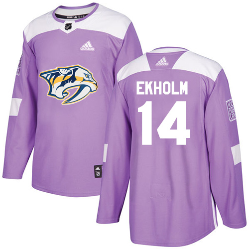 Adidas Nashville Predators #14 Mattias Ekholm Purple Authentic Fights Cancer Stitched Jersey Men's