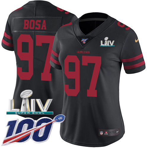 49ers #97 Nick Bosa Black Super Bowl LIV 2020 Alternate Women's Stitched 100th Season Vapor Limited Jersey