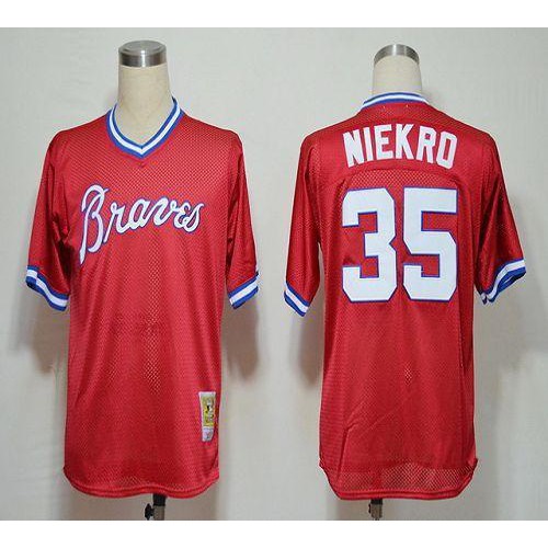 Mitchell And Ness 1980 Atlanta Braves #35 Phil Niekro Red Stitched Jersey Men's