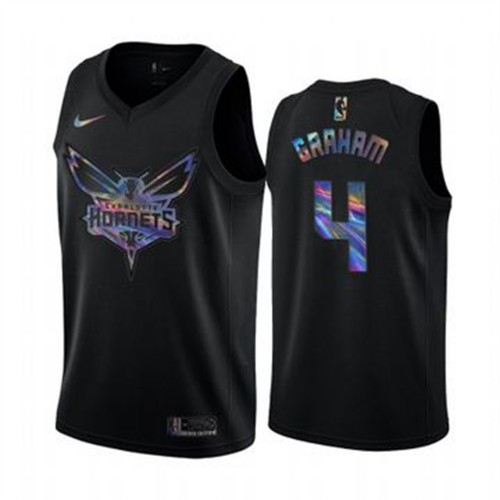 Charlotte Hornets #4 Devonte Graham Mens Iridescent Holographic Collection Jersey - Black Mens