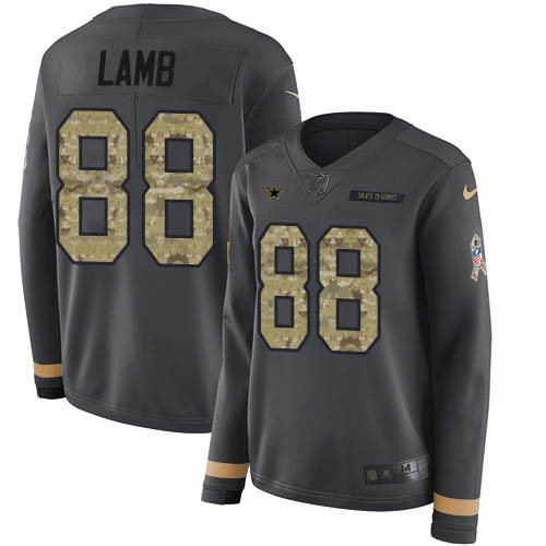 Cowboys #88 CeeDee Lamb Anthracite Salute To Service Women's Stitched Limited Therma Long Sleeve Jersey