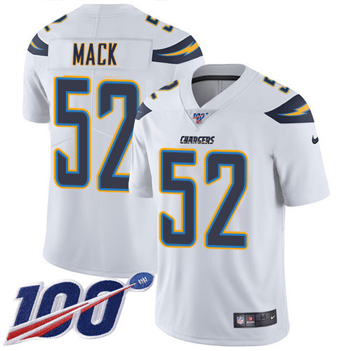 Chargers #52 Khalil Mack White Men's Stitched 100th Season Vapor Limited Jersey