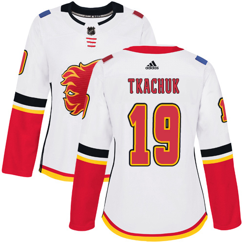 Adidas Calgary Flames #19 Matthew Tkachuk White Road Authentic Women's Stitched Jersey Womens