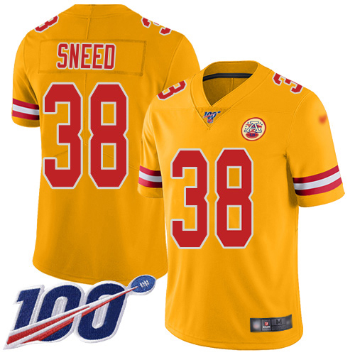 Chiefs #38 L'Jarius Sneed Gold Youth Stitched Limited Inverted Legend 100th Season Jersey