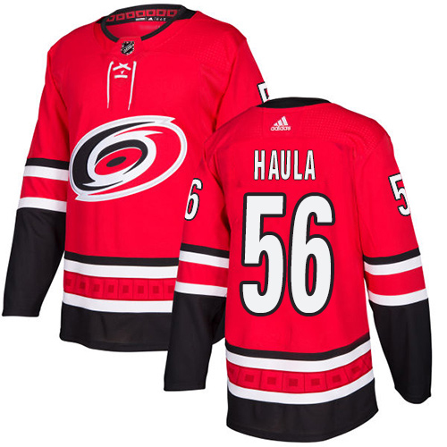 Adidas Carolina Hurricanes #56 Erik Haula Red Home Authentic Stitched Jersey Men's