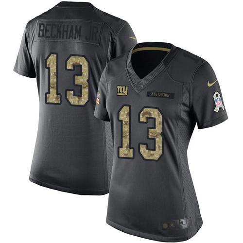 New York Giants #13 Odell Beckham Jr Black Women's Stitched Limited 2016 Salute to Service Jersey Womens