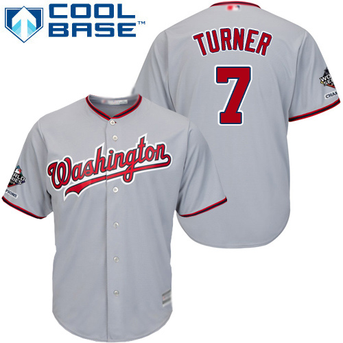Washington Nationals #7 Trea Turner Grey Cool Base 2019 World Series Champions Stitched Youth Jersey Youth