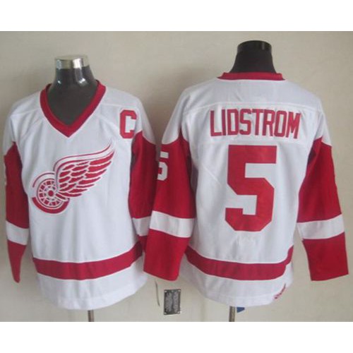 Detroit Red Wings #5 Nicklas Lidstrom White CCM Throwback Stitched Jersey Men's