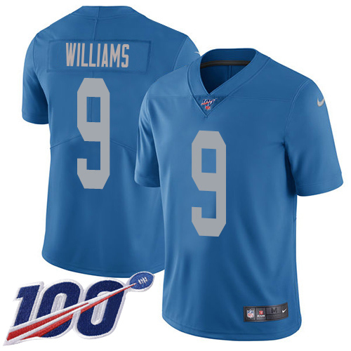 Lions #9 Jameson Williams Blue Throwback Men's Stitched 100th Season Vapor Untouchable Limited Jersey