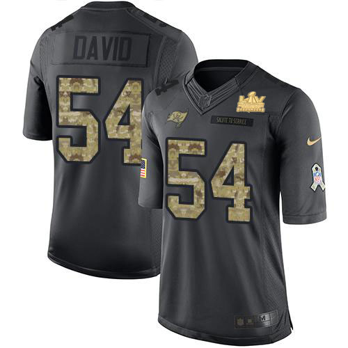 Buccaneers #54 Lavonte David Black Youth Super Bowl LV Champions Patch Stitched Limited 2016 Salute To Service Jersey