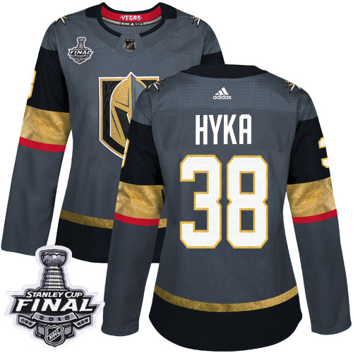 Adidas Golden Vegas Golden Knights #38 Tomas Hyka Grey Home Authentic 2018 Stanley Cup Final Women's Stitched Jersey Womens