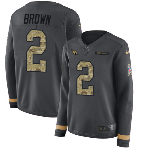 Cardinals #2 Marquise Brown Anthracite Salute To Service Women's Stitched Limited Therma Long Sleeve Jersey