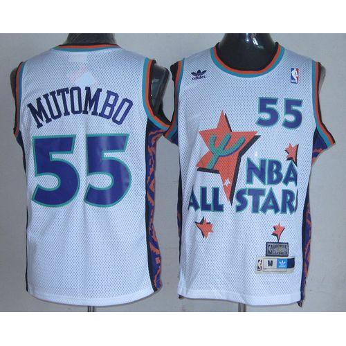 Denver Nuggets #55 Dikembe Mutombo White 1995 All-Star Throwback Stitched Jersey Mens