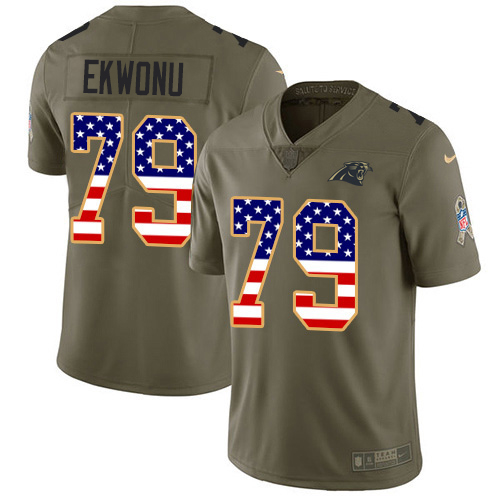 Panthers #79 Ikem Ekwonu Olive/USA Flag Men's Stitched Limited 2017 Salute To Service Jersey