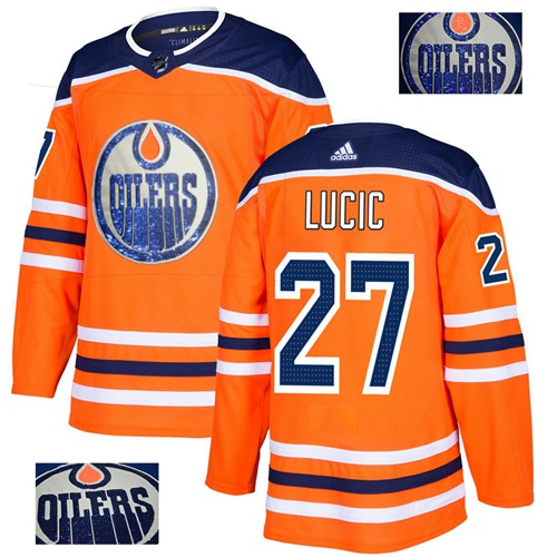 Adidas Edmonton Oilers #27 Milan Lucic Orange Home Authentic Fashion Gold Stitched Jersey Men's