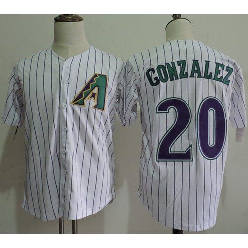 Mitchell And Ness Arizona Diamondbacks #20 Luis Gonzalez White Strip Throwback Stitched Jersey Men's