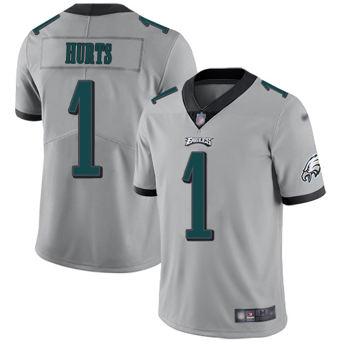 Eagles #1 Jalen Hurts Silver Men's Stitched Limited Inverted Legend Jersey
