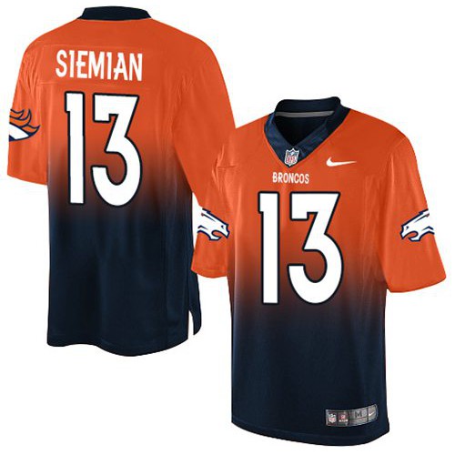Denver Broncos #13 Trevor Siemian Orange/Navy Blue Men's Stitched Elite Fadeaway Fashion Jersey Men's