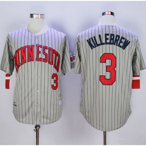Mitchell And Ness 1987 Minnesota Twins #3 Harmon Killebrew Grey Throwback Stitched Jersey Men's