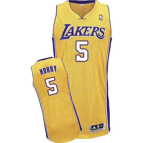 Los Angeles Lakers #5 Robert Horry Gold Throwback Stitched Jersey Mens