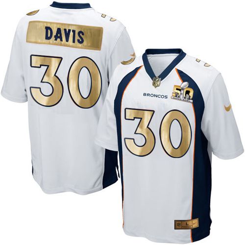 Denver Broncos #30 Terrell Davis White Men's Stitched Game Super Bowl 50 Collection Jersey Men's