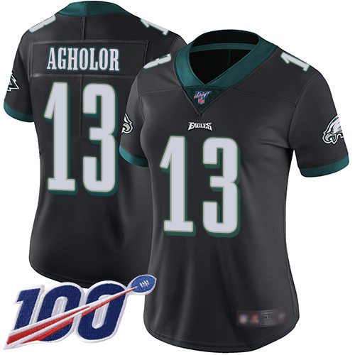 Philadelphia Eagles #13 Nelson Agholor Black Alternate Women's Stitched 100th Season Vapor Limited Jersey Womens
