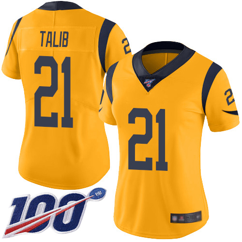 Los Angeles Rams #21 Aqib Talib Gold Women's Stitched Limited Rush 100th Season Jersey Womens