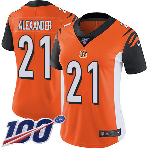 Cincinnati Bengals #21 Mackensie Alexander Orange Alternate Women's Stitched 100th Season Vapor Untouchable Limited Jersey Womens