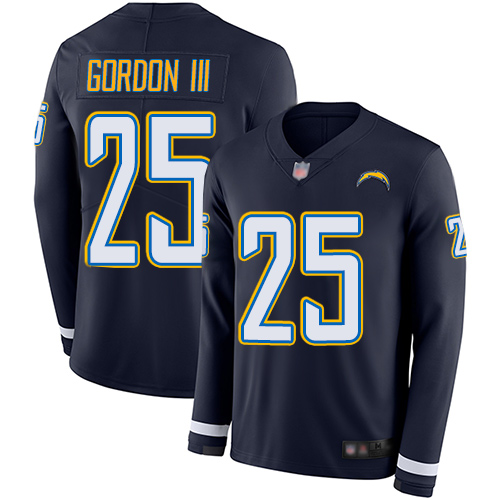 Los Angeles Chargers #25 Melvin Gordon III Navy Blue Team Color Men's Stitched Limited Therma Long Sleeve Jersey Men's