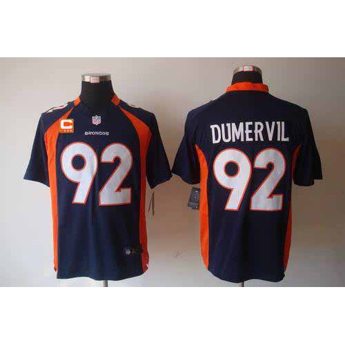 Denver Broncos #92 Elvis Dumervil Navy Blue Alternate With C Patch Men's Stitched Game Jersey Men's