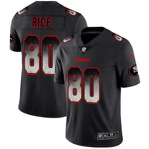 49ers #80 Jerry Rice Black Men's Stitched Vapor Untouchable Limited Smoke Fashion Jersey