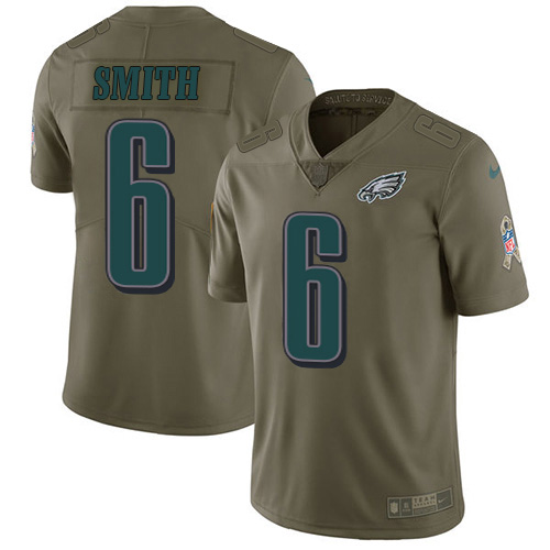 Eagles #6 DeVonta Smith Olive Men's Stitched Limited 2017 Salute To Service Jersey