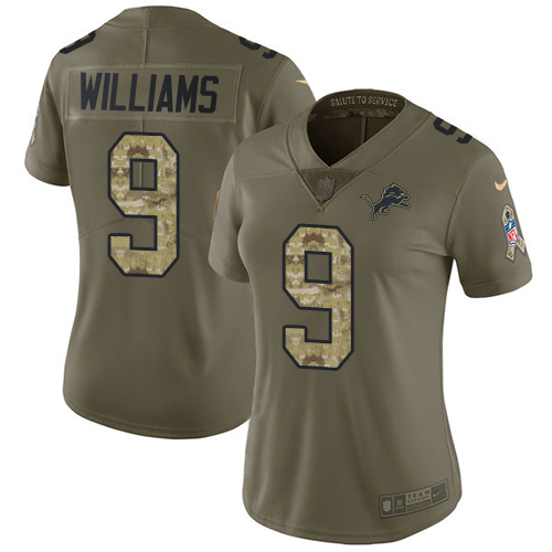 Lions #9 Jameson Williams Olive/Camo Women's Stitched Limited 2017 Salute To Service Jersey