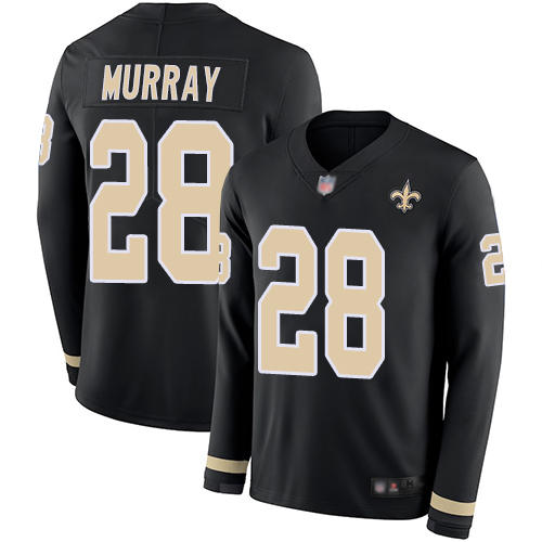 New Orleans Saints #28 Latavius Murray Black Team Color Youth Stitched Limited Therma Long Sleeve Jersey Youth