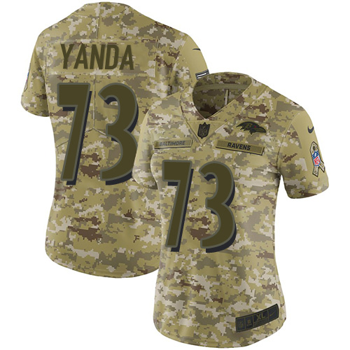 Baltimore Ravens #73 Marshal Yanda Camo Women's Stitched Limited 2018 Salute to Service Jersey Womens
