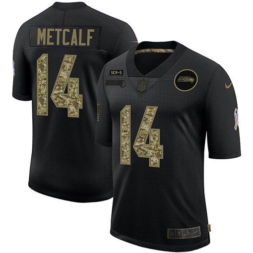 Seattle Seahawks #14 DK Metcalf Men's 2020 Salute To Service Camo Limited Jersey Black