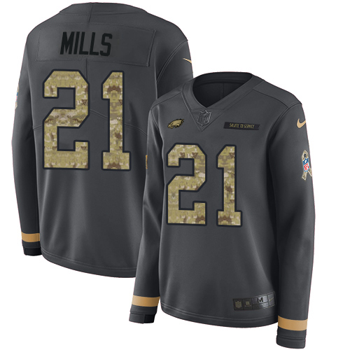 Philadelphia Eagles #21 Jalen Mills Anthracite Salute to Service Women's Stitched Limited Therma Long Sleeve Jersey Womens